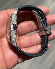 GRA Certified VVS Moissanite Watch | Two Tone Cartier Santos with Leather Belt | Swiss Movement Automatic Watch |Fully Bustdown Stainless Steel Watch