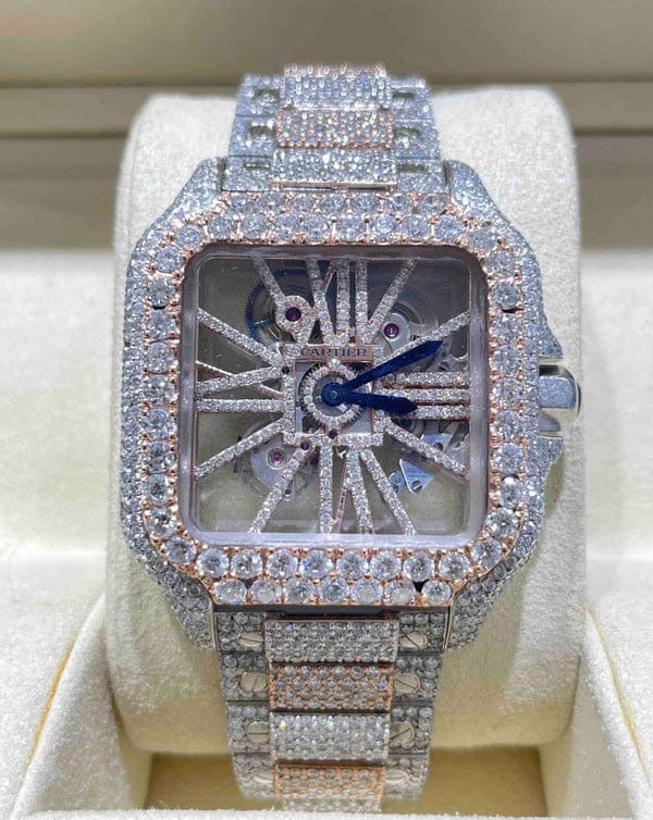 GRA Certified VVS Moissanite Watch Skeleton | 41mm | Cartier Swiss Movement Automatic Watch