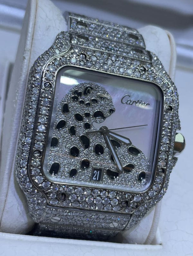 GRA Certified VVS Moissanite Watch | 41mm | Cartier Swiss Movement Automatic Watch