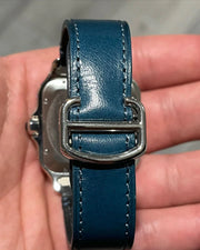 GRA Certified VVS Moissanite Watch | Cartier Santos with Leather Belt & Blue Arabic Number Dial | Swiss Movement Automatic Watch |Fully Bustdown Stainless Steel Watch