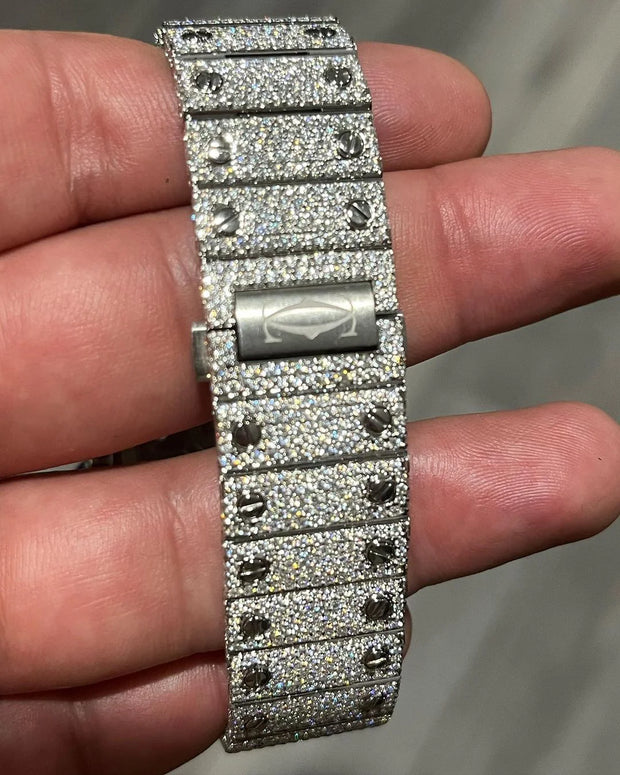 GRA Certified VVS Moissanite Watch | 41mm Cartier Skeleton | Swiss Movement Automatic Watch |Fully Bustdown Stainless Steel Watch