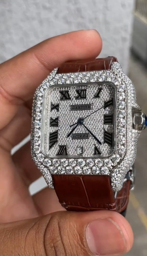 GRA Certified VVS Moissanite Watch | 41mm | Cartier Swiss Movement Automatic Watch