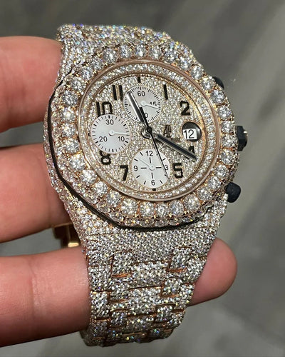 GRA Certified VVS Moissanite AP Watch | Fullyloaded Rosegold Audemars Piguet Offshore | Swiss Movement Automatic Watch |Fully Bustdown Stainless Steel Watch