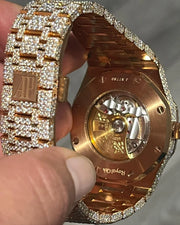 GRA Certified VVS Moissanite AP Watch | 41mm Audemars Piguet in Rose Gold | Swiss Movement Automatic Watch |Fully Bustdown Stainless Steel Watch